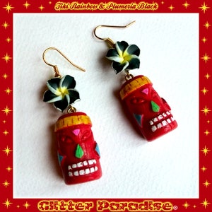 Tiki Rainbow & Plumeria  - Earrings - Tiki Jewelry - Aloha - Tiki Oasis - Hula Girl - Vintage Exotica - Totem - Tropical - Glitter Paradise®
