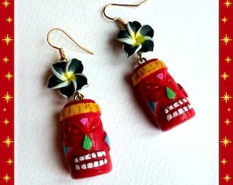 Tiki Rainbow & Plumeria  - Earrings - Tiki Jewelry - Aloha - Tiki Oasis - Hula Girl - Vintage Exotica - Totem - Tropical - Glitter Paradise®