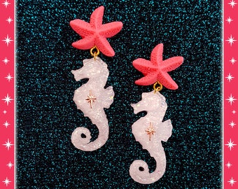 Atomic Seahorse & Starfish - Boucles d'oreilles - Hippocampe - Mer - Océan - Bijoux de sirène - Bijoux de Plage - été - Glitter Paradise®