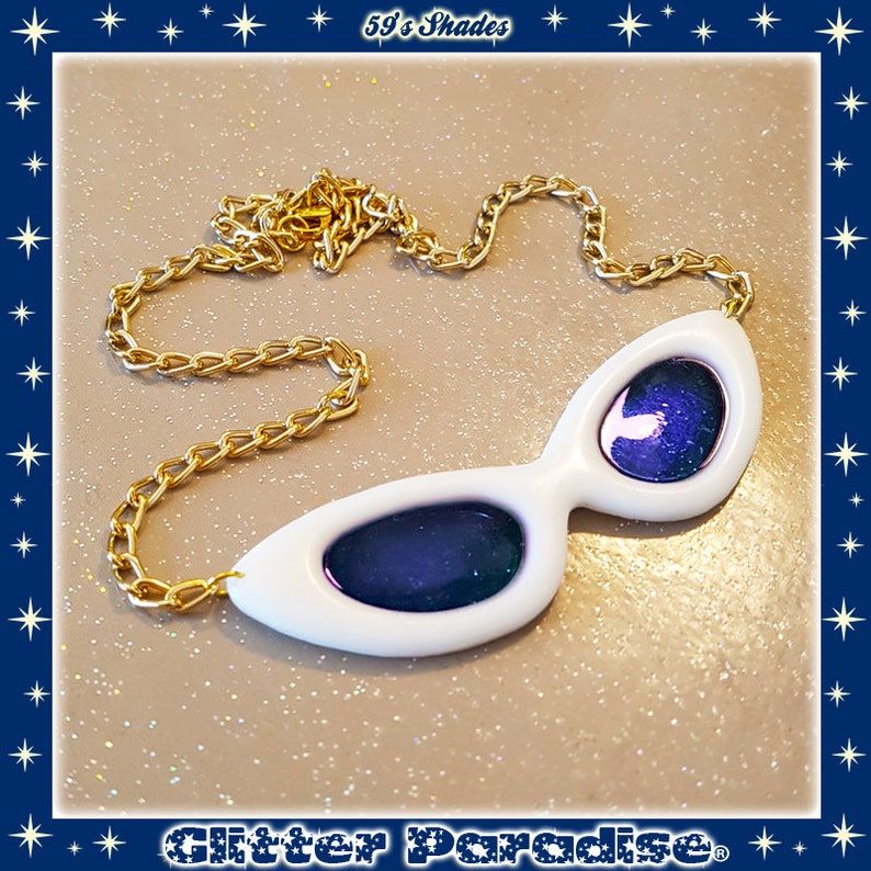 59s Shades Necklace 50s Jewelry Retro Necklace Cat's Eye Glasses Cat's Eye Sunglasses Retro Shades Cat-Eye Glitter Paradise® image 1