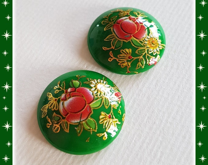 Mexican Oilcloth Dômes - Earrings - Dômes - Mexican Oilcloth - Flower Oilcloth Earrings - Retro Mexican Oilcloth Jewelry - Glitter Paradise®