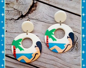 Original Vintage 1950s Beach Hoops - Earrings - Mid-Century Modern - Earrings - Retro Vintage Palm Beach - Retro Summer - Glitter Paradise®