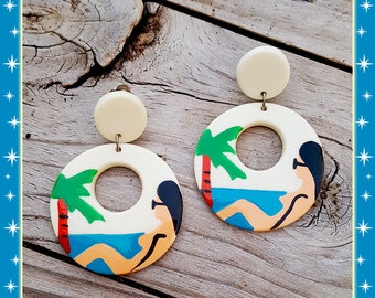 Original Vintage Beach Hoops - Earrings - Mid-Century Modern - 1950's Earrings - Retro Vintage Palm Beach - Retro Summer - Glitter Paradise®