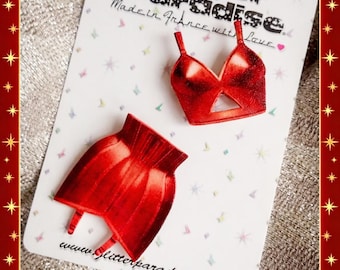Bettie's Brassiere & Girdles Set Red - Retro Lingerie - Vintage Sleaze - 1950's Lingerie - Bettie Page - Retro Underwear - Glitter Paradise®