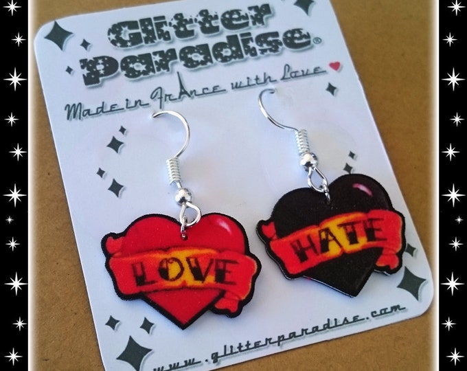 Love & Hate - Earrings - Tattoo - Old School - Sailor Jerry - Pin-up Jewelry - Retro - Tattoo Jewelry - Tattoo Fashion - Glitter Paradise®