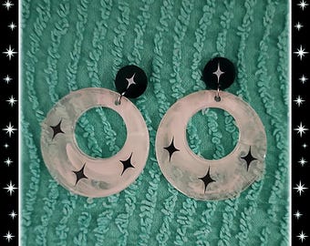 Atomic Smoky Hoops Saucer - Earrings - Retro Hoops & Domes - Retro Pin-Up Hoops - Style Hoops Earrings - 50s Retro Hoops - Glitter Paradise®