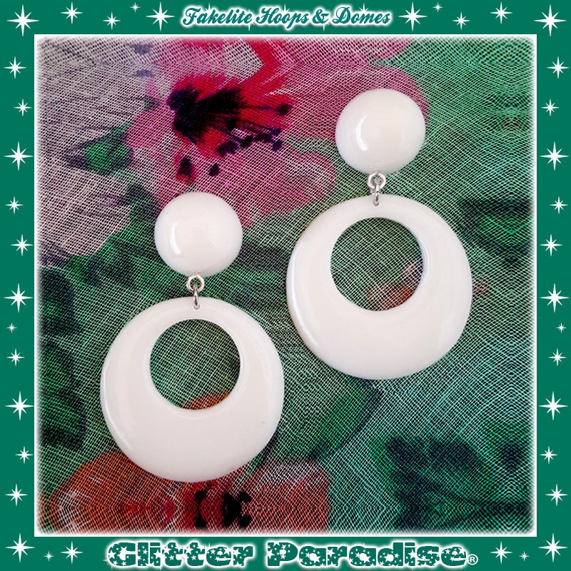 Funky and Amusing 1960s Earrings of White Plastic Half Balls on Pink