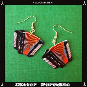 Accordéons - Earrings - Accordions - France - Music - Accordionist - Yvette Horner - Accordion Instrument - Bal Musette - Glitter Paradise®