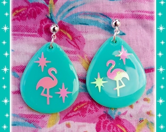 Atomic Flamingo Drop - Earrings - Mid-Century Modern - Starlite Motel - Retro Pink Flamingo Earrings - Vintage Inspired - Glitter Paradise®