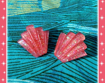 Lucite Deco Shell - Earrings - Confetti Lucite - Art Deco Earrings - 50s Retro Earrings - Vintage Inspired - Roaring 20s - Glitter Paradise®