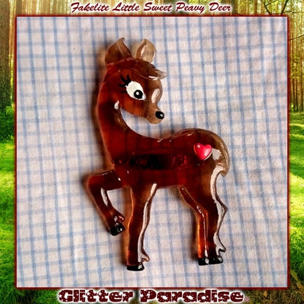 Fakelite Little Sweet Peavy Deer - Broche - Fakelite - Faon Retro - Petite Biche - Broche Bambi - Petit Faon - 1950 - Glitter Paradise®