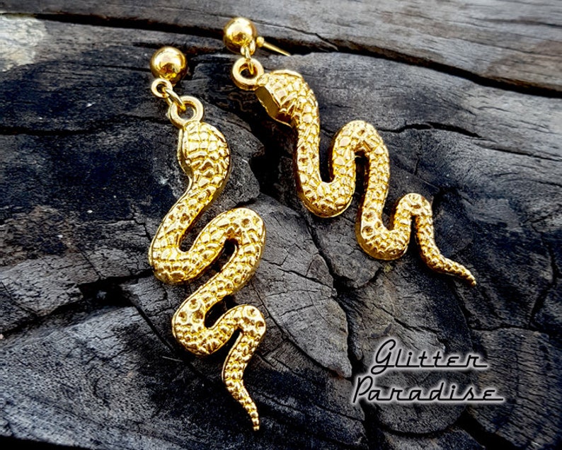 Gold Slider Snake Boucles d'Oreilles Schlangen Magie Wicca Hexerei Salem Neo-Heidentum Sorcellerie Glitter Paradise® Bild 5