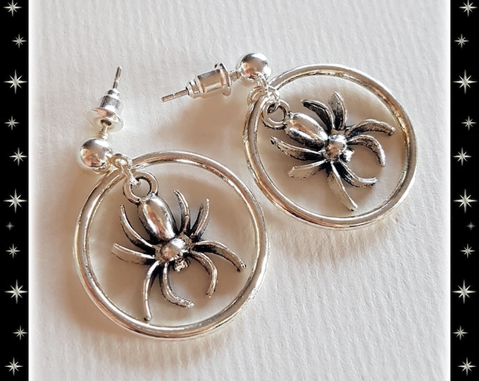 Baby Hoops Spiders - Earrings - Retro Halloween - Gothic Chic Earrings - Spider Earrings - 50s Halloween - Ghoul Jewelry - Glitter Paradise®