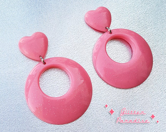 Hoops & Heart Glitter - Earrings - 1950s Jewelry - Retro Heart Hoops - Marilyn Hoops - Vintage Inspired - Valentine's - Glitter Paradise®
