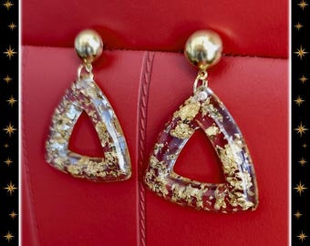 Triangle Hoops Foil - Earrings - Gold Foil Lucite Earrings - Mid-Century Modern - Retro Earrings - Vintage Inspired Foil - Glitter Paradise®
