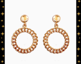 Retro Chain Hoops Love - Earrings - Small Chain Hoops - Lightweight Retro Hoops - Pinup Hoops - Small Retro Hoops Gold - Glitter Paradise®