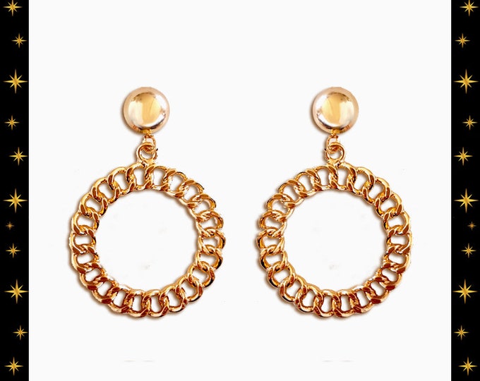 Retro Chain Hoops Love - Earrings - Small Chain Hoops - Lightweight Retro Hoops - Pinup Hoops - Small Retro Hoops Gold - Glitter Paradise®