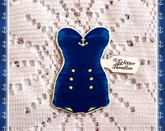 Retro Swimsuit Sailor - Brooch - Hello Sailor - Navy - Anchor - Pinup Sailor - 50s - Summer - Vintage Swimsuit - Pin-up - Glitter Paradise®