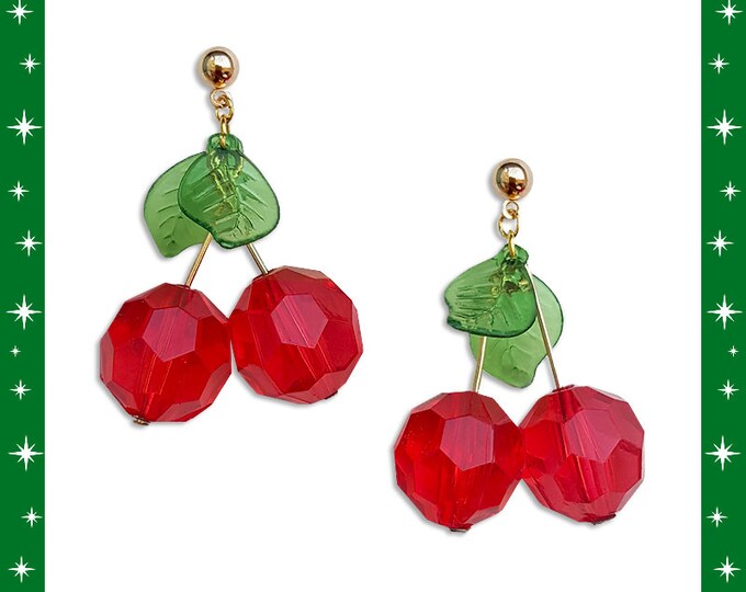 Facet Cherries - Boucles d'Oreilles - Cerises - Bijoux Cerises - Boucles d'Oreilles Cerises Rockabilly - Boucles Cerises - Glitter Paradise®