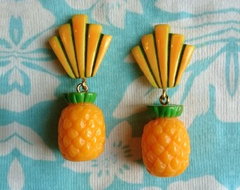 Art-Deco Shell & Pineapple - Earrings - Pineapple - Art-Deco Jewelry - Hawaii - Tropical Jewelry - Fruit - Piña colada - Glitter Paradise®