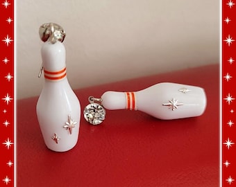Bowling Deluxe - Earrings - Bowling - Retro Bowling - Vintage Bowling - Bowling Pins Jewelry - 1950s Bowling Earrings - Glitter Paradise®