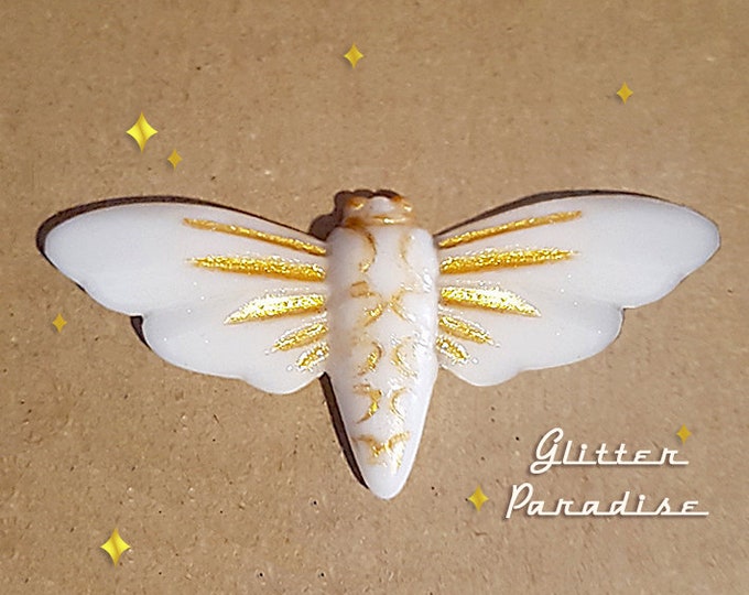 Fakelite Moth - Brooch - Death Skull Moth - Silence of the Labs - Spilosoma Lubricipeda - Butterfly Moth - Death Moth - Glitter Paradise®