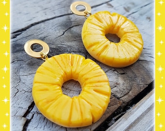 Retro Pineapple Hoops - Earrings - Pineapple - Hawaii - Tropical Jewelry - Fruit - Piña colada - Pineapple Earrings - Glitter Paradise®