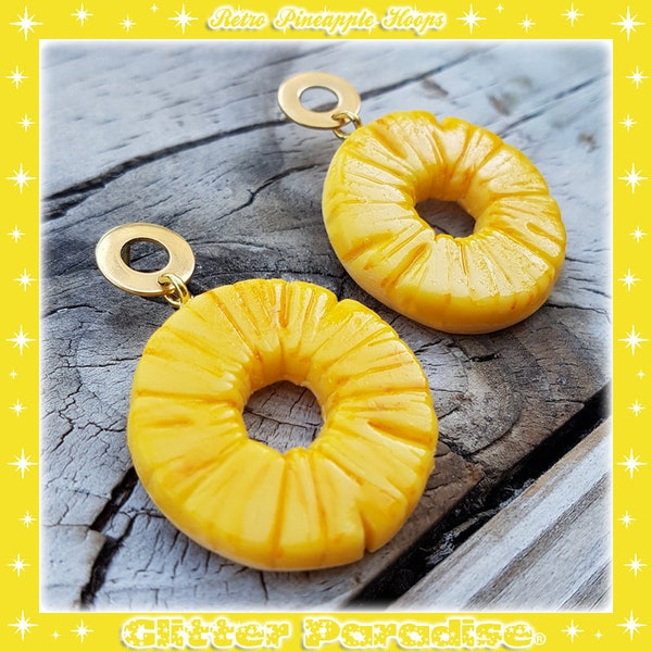 Retro Pineapple Hoops - Earrings - Pineapple - Hawaii - Tropical Jewelry - Fruit - Piña colada - Pineapple Earrings - Glitter Paradise®