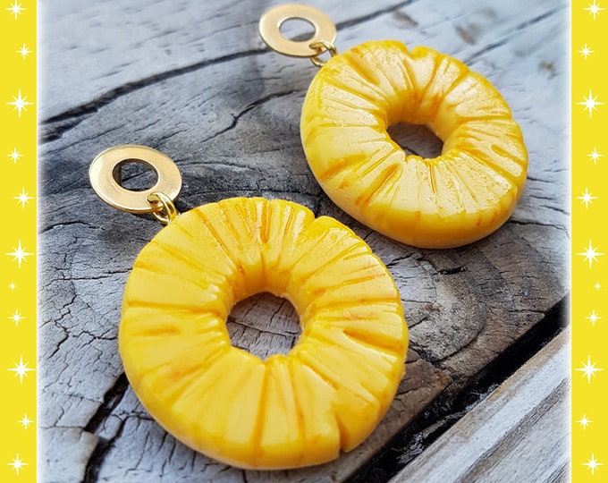 Retro Pineapple Hoops - Earrings - Pineapple - Hawaii - Tropical Jewelry - Fruit - Piña colada - Pineapple Earrings - Glitter Paradise®