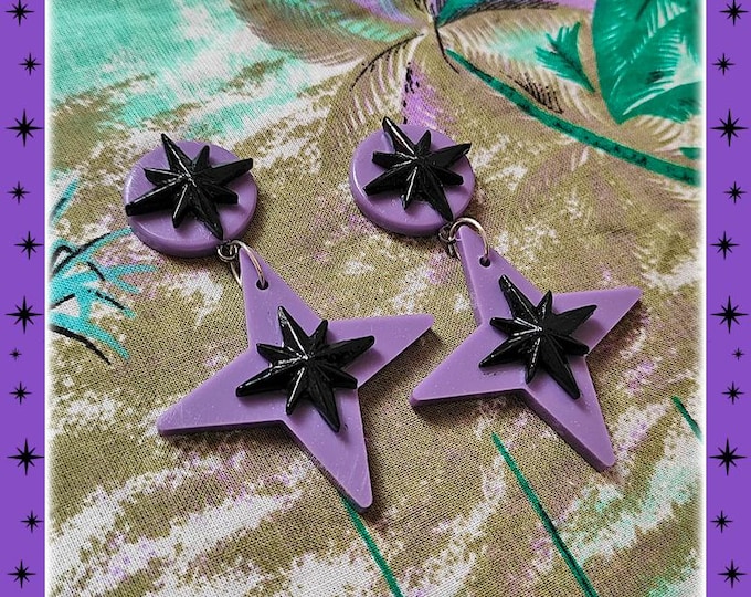 Atomic Spark Black - Earrings - Starburst - Retro Star - Atomic Jewelry - Retro Motel Star - 1950s - Mid-Century Modern - Glitter Paradise®