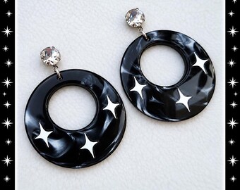 Smoky Hoops Diamond Sparks - Earrings - Retro Hoops & Gems - 1950s Retro Hoops and Strass - Hoops and Strass Earrings - Glitter Paradise®