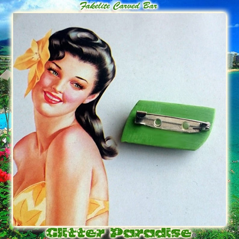 Fakelite Carved Bar Vintage Replica Brooch Retro Carved Jewelry Bakelite Style 40s Mid Century Modern Glitter Paradise® image 8