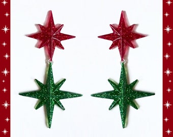 Christmas Starlites - Earrings - Christmas Earrings - Retro Christmas - 50s Christmas Jewelry - 1950s Christmas Fashion - Glitter Paradise®