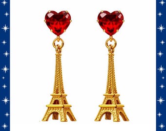 Paris Mon Amour - Earrings - Eiffel Tower - Paris - Je t'aime - France - Oh La La - Eiffel Tower Earrings - 50s French - Glitter Paradise®