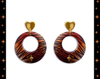 Atomic Tiger Love Hoops - Earrings - Retro Hearts - Vintage Inspired - Chinese New Year Tiger - Year of the Tiger 2022 - Glitter Paradise®