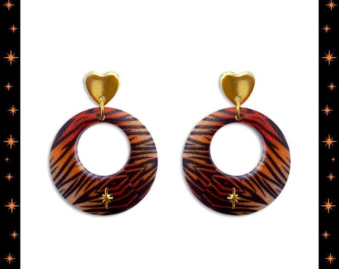 Atomic Tiger Love Hoops - Earrings - Retro Hearts - Vintage Inspired - Chinese New Year Tiger - Year of the Tiger 2022 - Glitter Paradise®