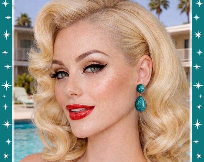 Baby Lucite Dome & Teardrop  - Earrings - Confetti Lucite - Glitter Earrings - Retro Hoops - Pinup Hoops - 1950 Jewelry - Glitter Paradise®