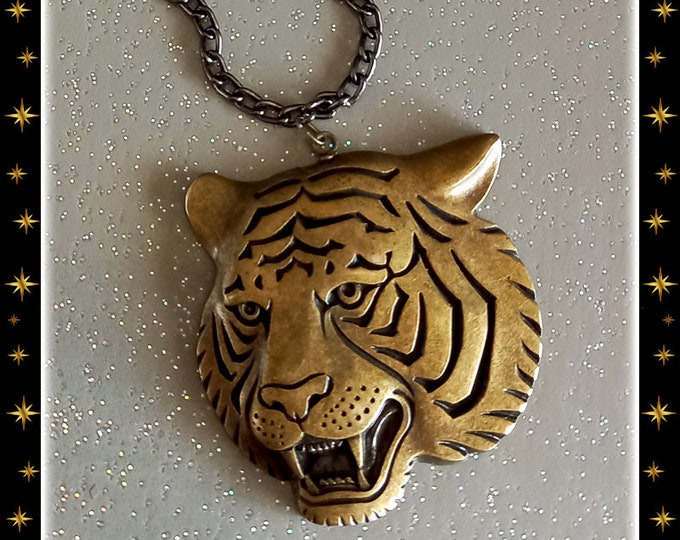 Carved Tiger Bronze Effect - Necklace - Tiger Necklace - Tiger King - Feline - Year of the Tiger 2022 - Chinese New Year - Glitter Paradise®