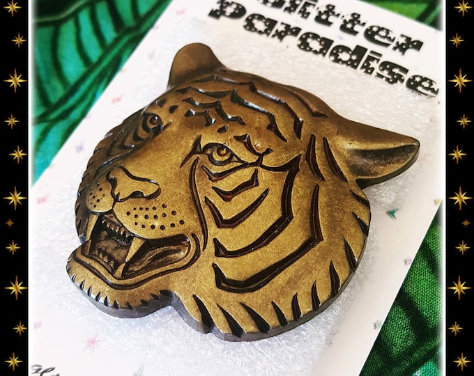 Carved Tiger Bronze Effect - Brooch - Tiger Brooch - Tiger King - Year of the Tiger 2022 - Joe Exotic - Chinese New Year - Glitter Paradise®