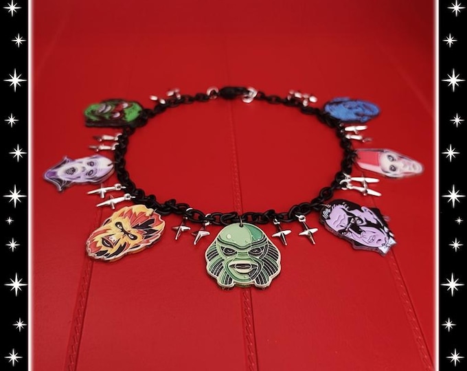 Love Your Monsters - Necklace - Classic Monsters - Vintage Classic Monsters - Frankenstein - 1950 Retro Classic Monsters - Glitter Paradise®