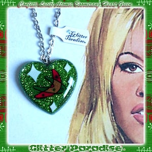 Confetti Lucite Atomic Boomerang  Green - Necklace - Confetti Lucite - Retro - Mid-Century Modern - Heart Necklace - Glitter Paradise®