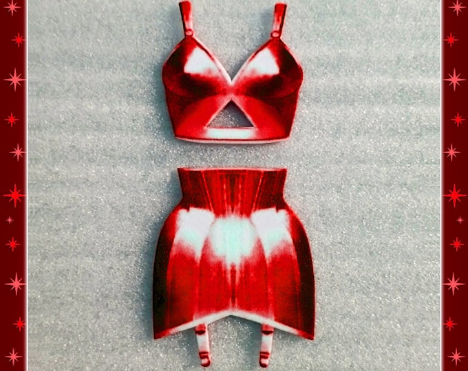 Bettie's Brassiere & Girdles Set Red - Retro Lingerie - Vintage Sleaze - 1950's Lingerie - Bettie Page - Retro Underwear - Glitter Paradise®