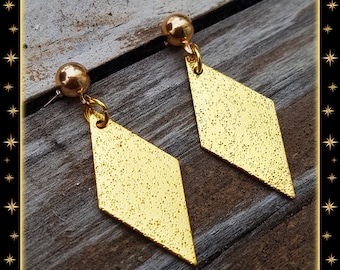 Mid-Century Modern Diamant – Ohrringe – Diamantform – Retro Losange Rhombus – Golddiamantschmuck – Vintage-inspiriert – Glitter Paradise®