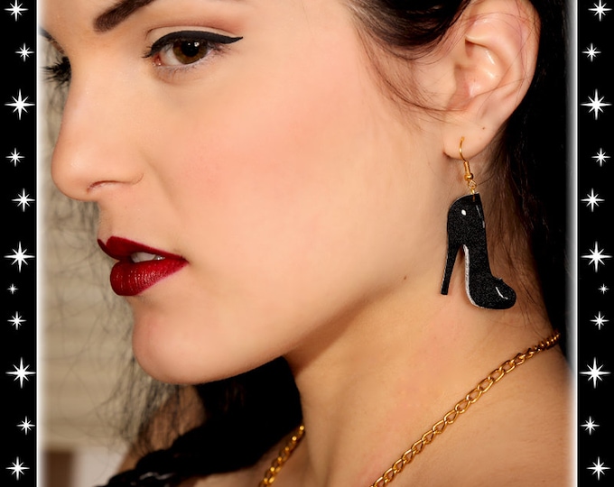 Bettie's Fetish Heels Black - Earrings - Vintage Sleaze - Bettie Page - Retro High Heels Earrings - Stiletto Earrings - Glitter Paradise®