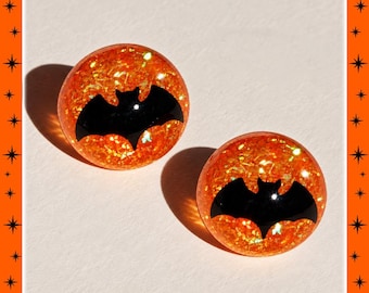 Lucite Pumpkin Bat - Earrings - 50s Witch Jewelry - Spooky - Retro Halloween - 1950s Halloween Earrings - Ghoul Jewelry - Glitter Paradise®