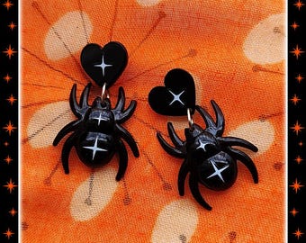 Atomic Spider Earrings – Retro Gothic Spider Jewelry – Psychobilly Earrings – Halloween Jewelry – Rockabilly Accessories – Glitter Paradise®