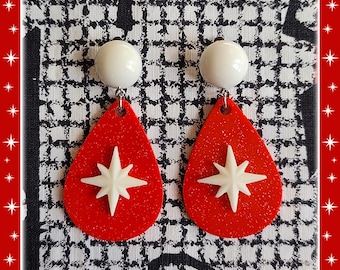 Starlite Motel Drop - Earrings - Starburst - Retro Star - Motel Sign Retro Stars - Motel Star - 1950s Mid-Century Modern - Glitter Paradise®