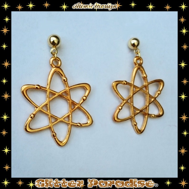 Atomic Marilyn Earrings Atoms Jewelry Mid-Century Modern Retro Science Big Bang Theory Biology Franciscan Glitter Paradise® image 3