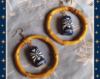 Bamboo & Rainbow Tiki - Earrings - Bamboo Earrings - Bamboo Hoops - Bamboo and Tiki Hoops - Tiki Earrings - Tiki Jewelry - Glitter Paradise®