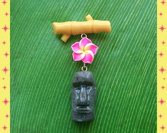 Moai, Bamboo & Plumeria - Broche - Moai Sieraden - Paaseiland Beeld - Plumeria - Moai Broche - Paaseiland Sieraden - Glitter Paradise®